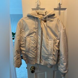 Vince Sherpa Lined Bomber Jacket with Hood - S - Grey White